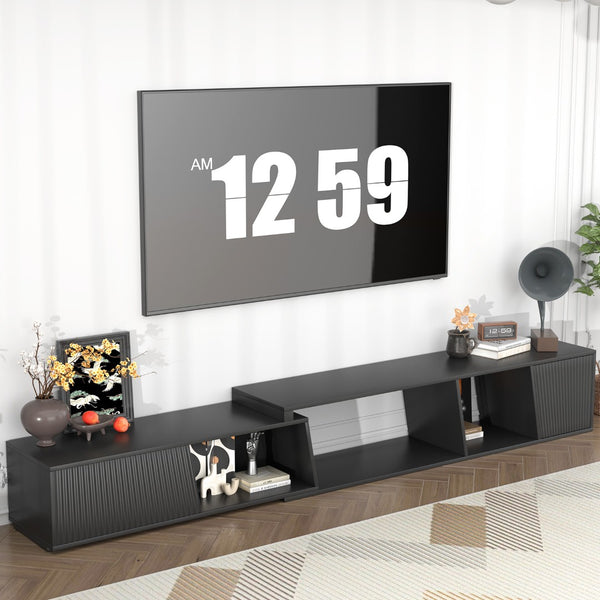 English Elm Highboy Media Console with Led Lighting Fluted Panels and Storage for Living Room T3773P416495