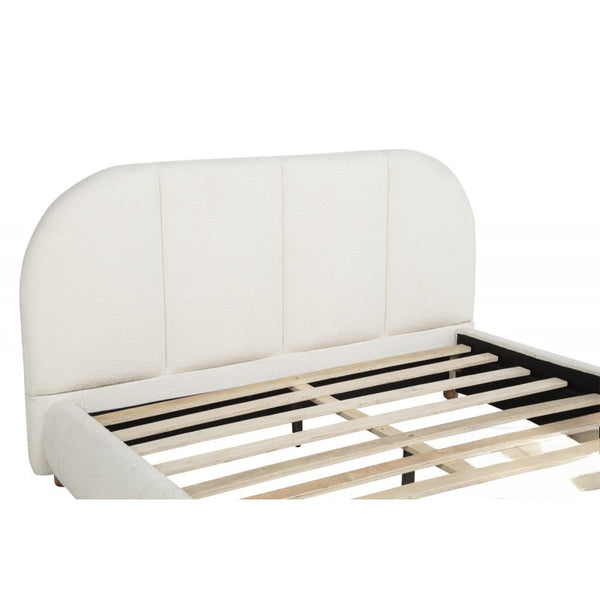 English Elm Modern/Contemporary Queen Platform Bed Upholstered in Soft Burlap Fabric, Low-Profile Plywood Frame, Sturdy Support Ivory 83 L x 11 W x 11.5 H B011S01949