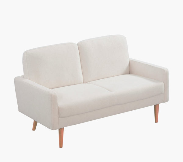 English Elm Velvet Upholstered Three Seat Sofa with Tapered Rubberwood Legs Mid Century European Style Ivory B2735P291969