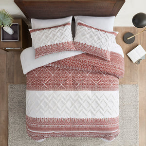 JLA Home INK+IVY - 3 Piece Cotton Comforter Set with Tufted Chenille Chevron & Botanical Print — Breathable OEKO-TEX Auburn II10-1315