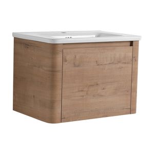 English Elm 28'' Wall-Mounted Bathroom Vanity with Ceramic Sink, Soft-Close Door, Plywood Durability & Space-Saving Design Imitative Oak W999P317929