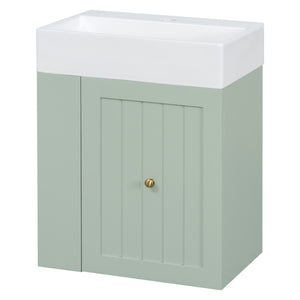 English Elm 20-Inch Compact Bathroom Vanity with Ceramic Sink, Wall-Mounted MDF Cabinet, Modern Space-Saver Design Green N725P314023F