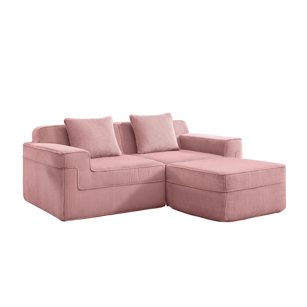 English Elm Modular 2-Seat L-Shape Sectional Sofa - Cloud-Like Comfort, Pet-Friendly Corduroy, Movable Ottoman W3041S00337