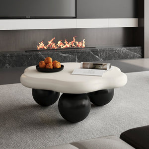 English Elm 35" Cloud Shaped Mdf Coffee Table Sculptural Round Top with Spherical Legs for Modern Living Black White W1435S00028