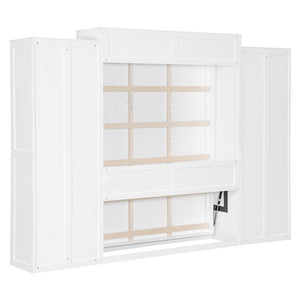 English Elm Queen Murphy Wall Bed with Fold Down Desk Dual Wardrobes and Drawers in White LP000925AAK