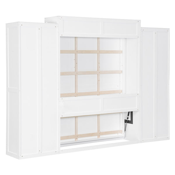 English Elm Queen Murphy Wall Bed with Fold Down Desk Dual Wardrobes and Drawers in White LP000925AAK-1