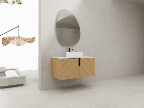 English Elm 36" Modern Wall-Mounted Bathroom Vanity With Ceramic Vessel Sink & Soft-Close Doors For Stylish Space W999S00448