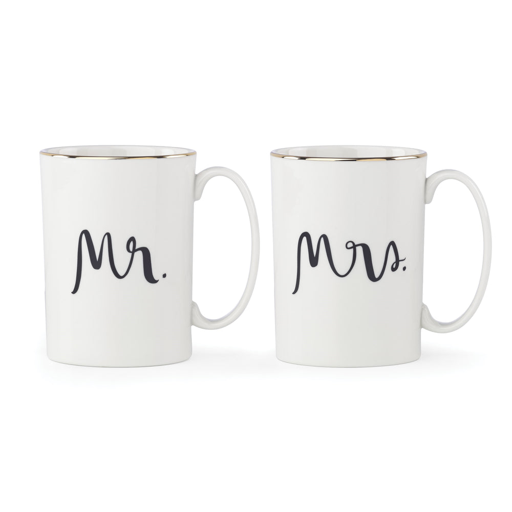 Lenox Bridal Mr and Mrs White Porcelain Mug Set with Gold Rim Accents for Newlyweds 875108