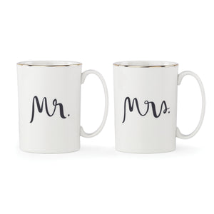 Lenox Bridal Mr and Mrs White Porcelain Mug Set with Gold Rim Accents for Newlyweds 875108