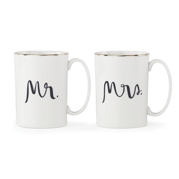 Lenox Bridal Mr and Mrs White Porcelain Mug Set with Gold Rim Accents for Newlyweds 875108