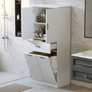 English Elm Christopher Knight Home® - Bathroom Storage Cabinet with Doors Drawer & Dual Laundry Baskets, MDF Build, Adjustable Shelf, Anti-Tip Device White N759P243350K