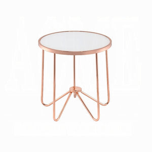 English Elm Rose Frosted Glass Top Coffee Table with Metallic Base 34" Round Modern Occasional Table for Living Room Stylish Centerpiece, Easy Assembly Rose Gold 27 L x 27 W x 5.5 H B2741P332648