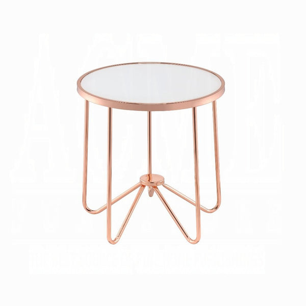 English Elm Rose Frosted Glass Top Coffee Table with Metallic Base 34" Round Modern Occasional Table for Living Room Stylish Centerpiece, Easy Assembly Rose Gold 27 L x 27 W x 5.5 H B2741P332648