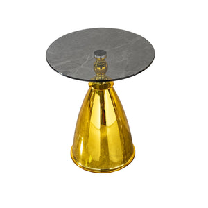 English Elm Living Room Stylish Gold Frame Side Table With Grey Tempered Glass Top - Perfect For Small Spaces W2723P262932