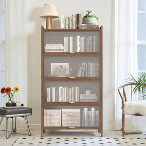 English Elm 57'' Tall Metal 4 Flip Doors Cabinet Walnut - Durable Steel, Space-Saving 4-Tier Storage for Home & Office W3387P363520