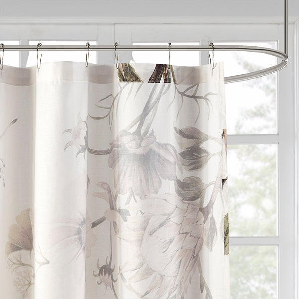 JLA Home Madison Park - Printed Cotton Shower Curtain with Vintage Floral Percale, OEKO-TEX Certified, Soft Romantic Draped 72x72 Blush MP70-6717