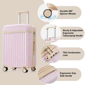English Elm Luggage 3 Piece Abs Hard Shell Set with Usb Port Front Access and Spinner Wheels Pink N726P307555P