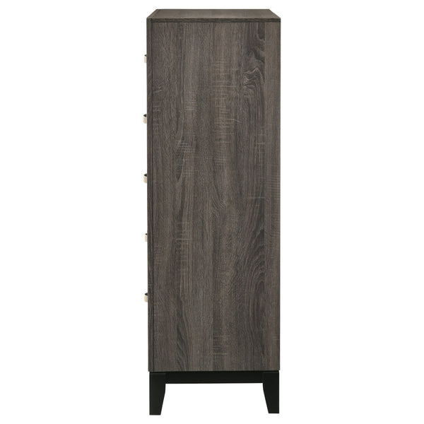English Elm Gregory Grey Oak 5-Drawer Chest — Contemporary Grey Oak Finish, Durable Interlocking Joints, Modern Hardware Storage Elegance B062P331060