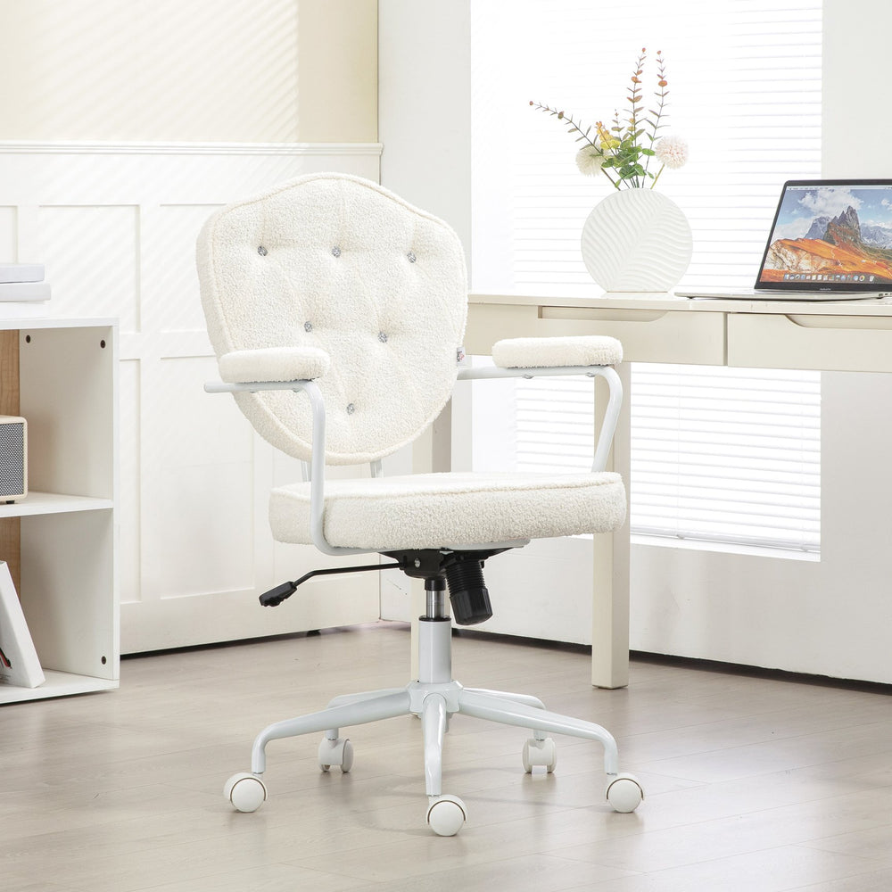 English Elm Homcom Plush Swivel Chair With Rhinestone Tufting, Cozy Teddy Bear Fleece For Home Office Or Vanity W2225P250014