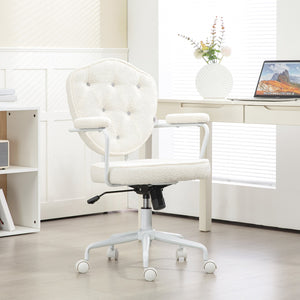 English Elm Homcom Plush Swivel Chair With Rhinestone Tufting, Cozy Teddy Bear Fleece For Home Office Or Vanity W2225P250014