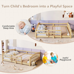 English Elm Twin Montessori Floor Bed Solid Pine Frame with Safety Guardrails for Kids Bedroom Natural N733P400298N
