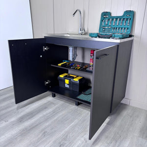 English Elm Napoles 2 Utility Sink Cabinet With Stainless Steel Top & Interior Shelf For Organized Spaces B070S00169