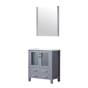English Elm Dark Grey Bath Vanity Set With White Ceramic Top, Soft-Close Features, And Matching 28-Inch Mirror B2731S00723