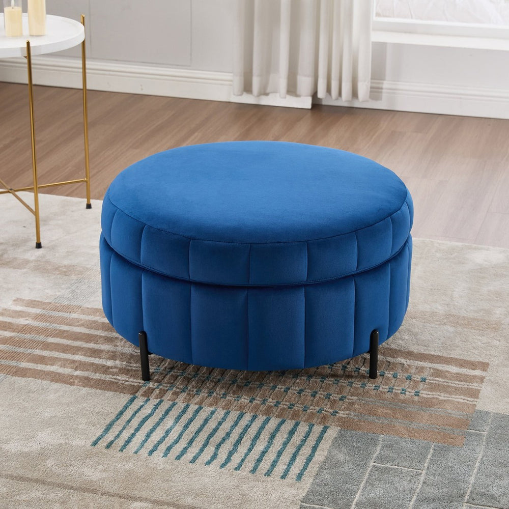 English Elm 31.5"w Velvet Channel Tufted Round Storage Ottoman Pumpkin Sculpted Living Room Accent W3118P272637