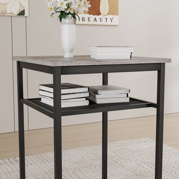 English Elm Bar bar table set of 3 with 2 backrest stools and partition — durable iron frame, modern counter dining solution Grey W578P303853