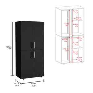 English Elm Hazel Tall Four-Door Armoire Wardrobe Cabinet with Six Shelves and Dual Hanging Rods for Bedroom Black 39.4 L x 23.2 W x 5.5 H B070S00229
