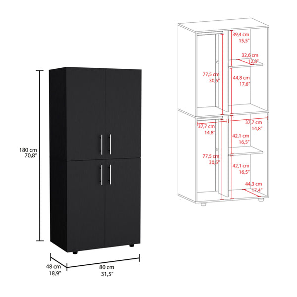 English Elm Hazel Tall Four-Door Armoire Wardrobe Cabinet with Six Shelves and Dual Hanging Rods for Bedroom Black 39.4 L x 23.2 W x 5.5 H B070S00229