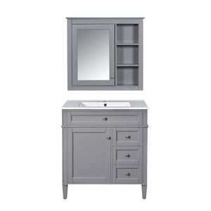 English Elm 30'' Modern Bathroom Vanity Set With Mirror, Stylish Freestanding Cabinet, Ample Storage & Sink SW000127AAE-1