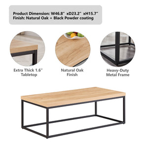 English Elm 47" Faux Stone Slab Coffee Table with Powder-coated Steel Frame for Modern Loft Living Oak W3151P400581