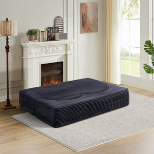 English Elm Folding Floor Futon Sofa Sleeper in Plush Teddy Velvet for Studio or Guest Rooms Black W3739P368635