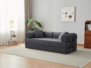 English Elm 78.8" Corduroy Modular Floor Sofa Convertible Sleeper Futon with Pillow Back Support Gray W5617P456004