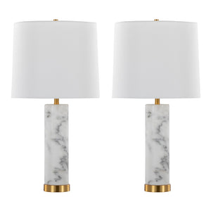 English Elm Marabella Marble and Brass Table Lamp Set with Linen Shade for Bedroom Decor B202P224184