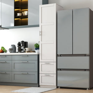 English Elm Standard Freestanding Pantry Cabinet Tall White Kitchen Storage with Drawers and Shelves W331P373802