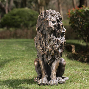 English Elm 20.5" Matte Resin Lion Sculpture Hand Carved Guardian Statue for Garden or Entryway Brown W5709P490972