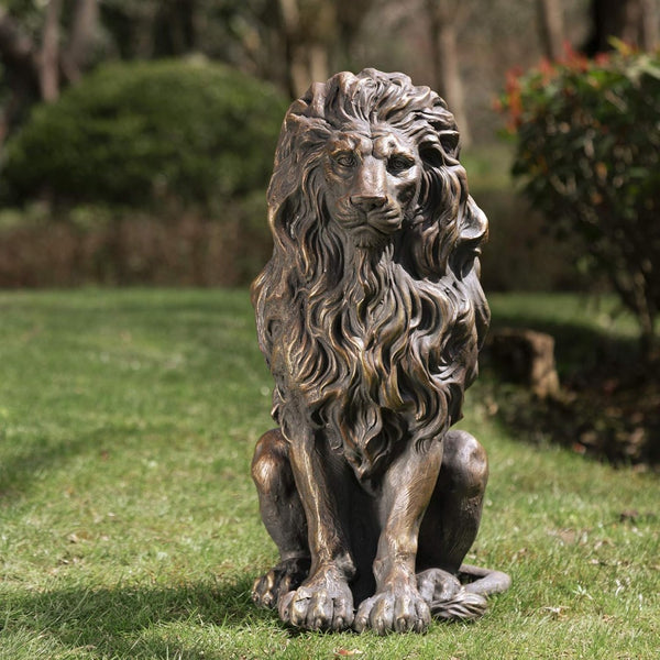 English Elm 20.5" Matte Resin Lion Sculpture Hand Carved Guardian Statue for Garden or Entryway Brown W5709P490972