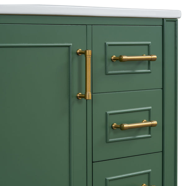 English Elm Traditional 30" Bathroom Vanity with Ceramic Basin, Soft-Close Door & Drawers, Gold Handles, Durable Wood Finish Green N729P184479F