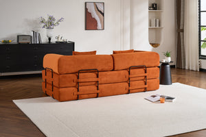 English Elm Convertible Sleeper Sofa Bed Corduroy 4-in-1 Folding Floor Couch with 35D Sponge Support and No-Assembly Orange W3434P378559