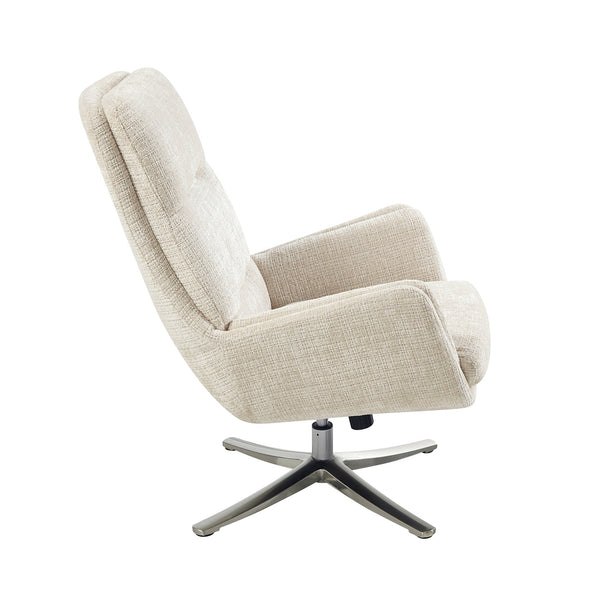 English Elm Comfortable Swivel Chair with Ottoman, Chenille Upholstery, Silver Metal Base, Plush Modern Comfort Beige 30 L x 35 W x 30 H B011P304982