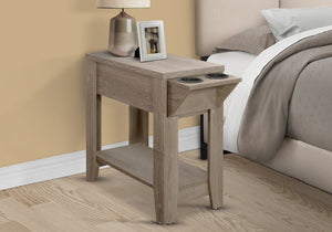 English Elm Accent Table Compact Side End with Drop-Down Cup Holder, Hidden Drawer & Shelf in Brown Laminate Finish taupe 28 L x 16 W x 8 H B2710P219220