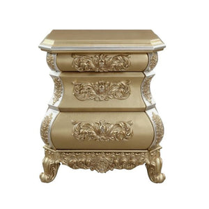 English Elm 3 Drawers Resin Nightstand Gold Finish with Ornate Scrollwork, Durable Wood Frame & Spacious Storage Elegance B016P256530