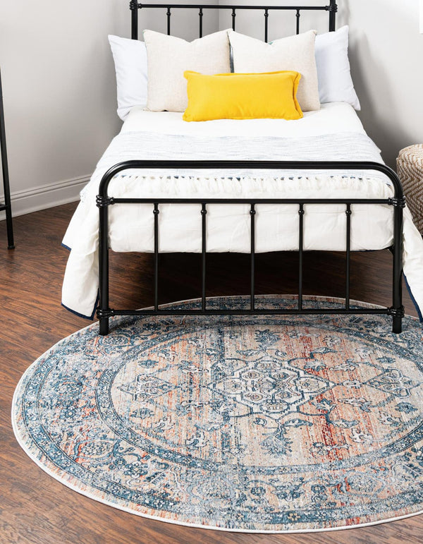 Unique Loom Newport Ochre Machine Made Border Rug Multi, Blue/Ivory/Gray/Light Blue/Light Brown/Red/Rust Red/Terracotta 10' 2" x 10' 2"