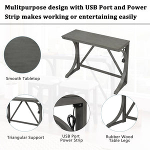 English Elm Topmax Farmhouse Counter Dining Set with Built-in Usb Charging and Upholstered Stools Gray N717P352068E