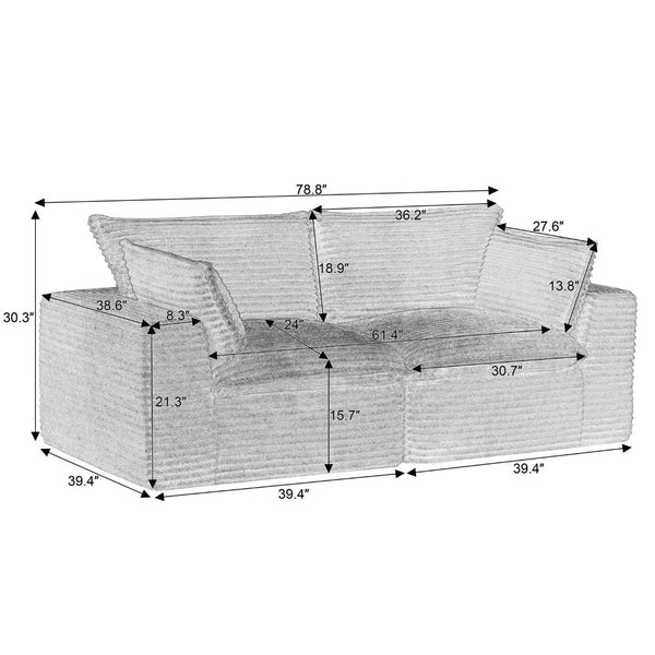 English Elm Loveseat Corduroy Cloud Couch Modular Design for Plush Deep Lounging in Any Room W2339P379593