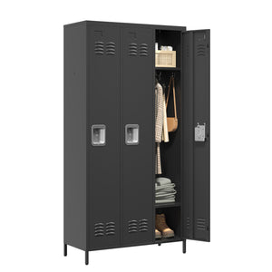 English Elm 3 Door 72"H Metal Lockers - Triple Compartment Steel Cabinet with Individual Locks, Durable Black T2398P285652