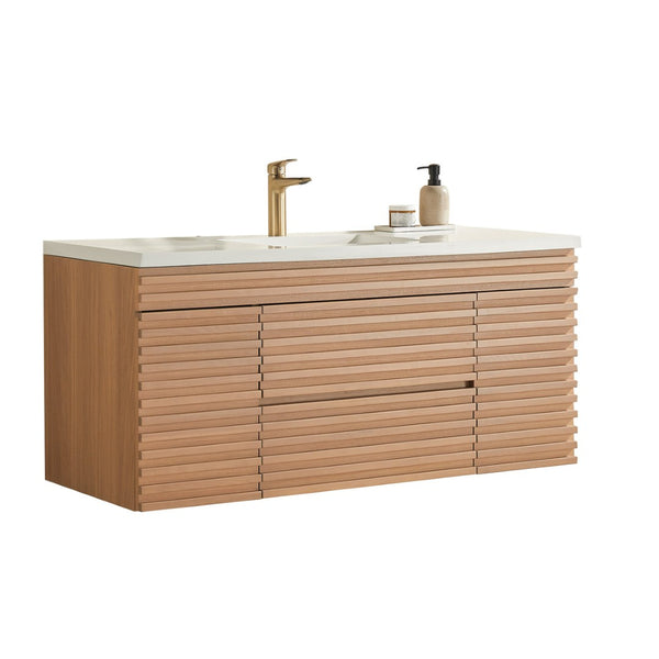 English Elm 48" Floating Bathroom Vanity with Ceramic Basin Two Drawers and Cabinet Storage W1826P308973