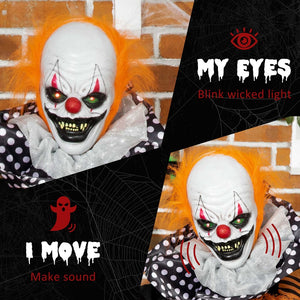 English Elm Outdoor Animated Circus Clown Prop with Motion Sound Activation and Blinking Red Eyes T3971P382649